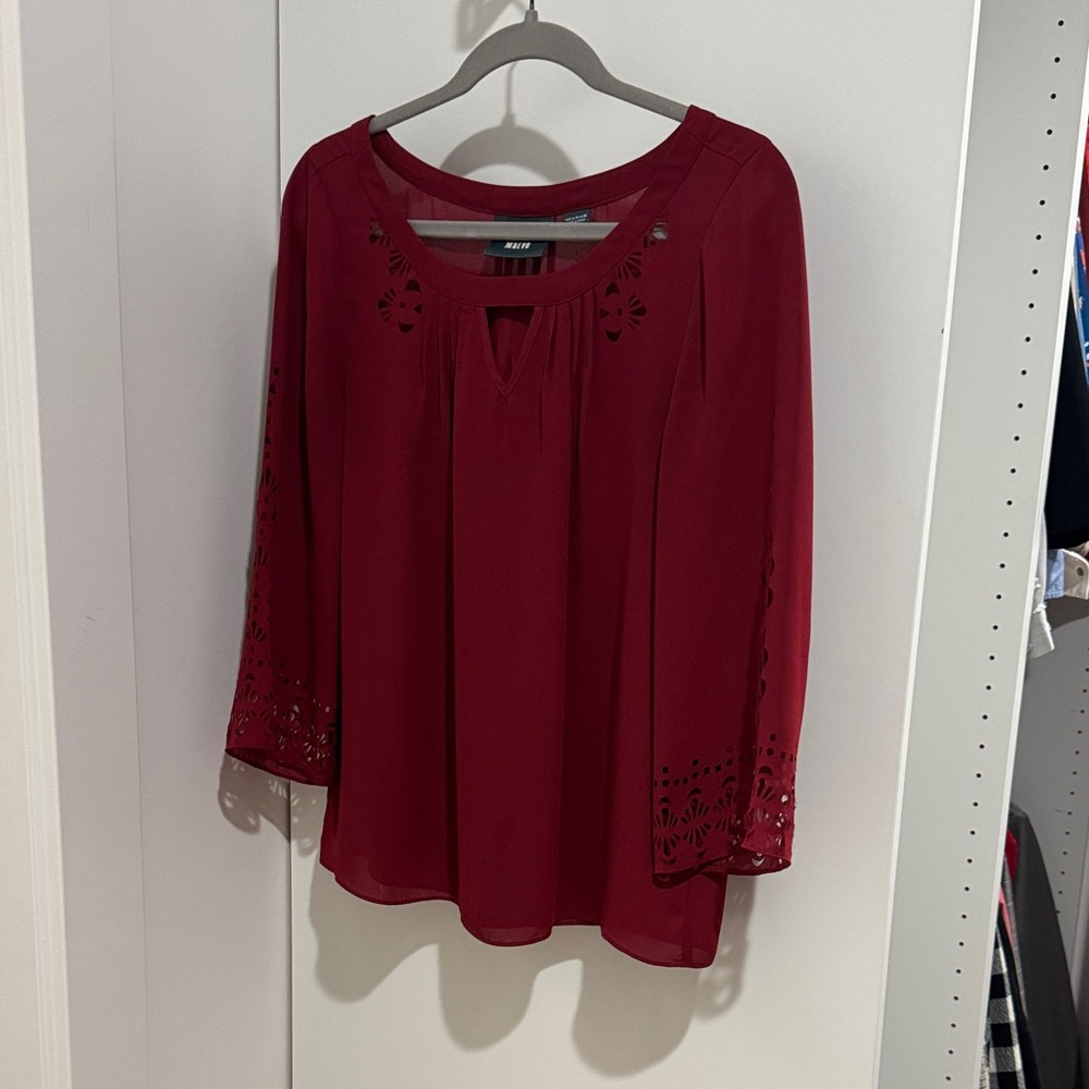 Maeve Deep Red Blouse with Cutout Details